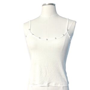 EMMA & SAM Pearl Trimmed White Cropped Ribbed Tank